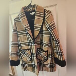 Ellen Ryes Plaid Fleece Pea Coat